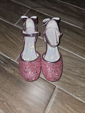Kids Pink Glitter Bow Strap Dress Shoes